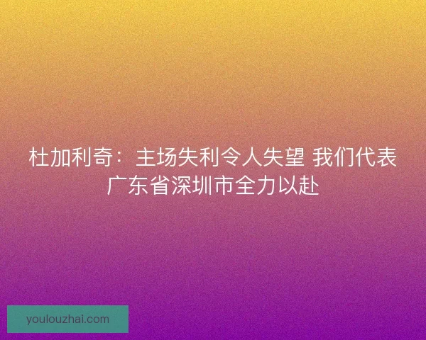 杜加利奇：主场失利令人失望 我们代表广东省深圳市全力以赴